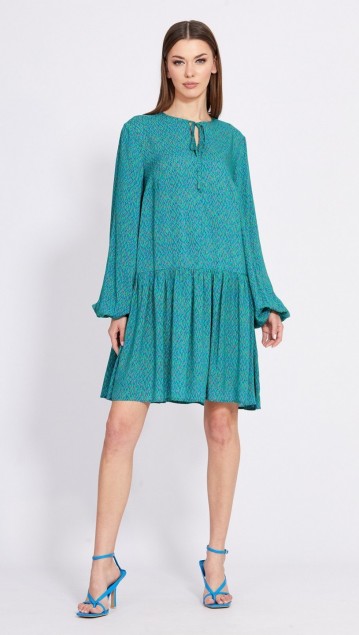 EOLA STYLE Платье 2424 василек + зеленый + беж 