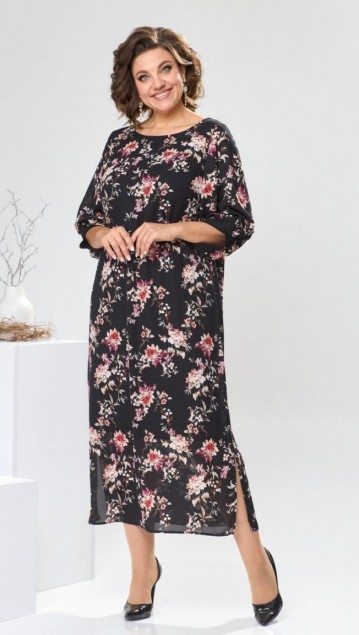 Romanovich Платье 1-2442 Чёрный/цветы 