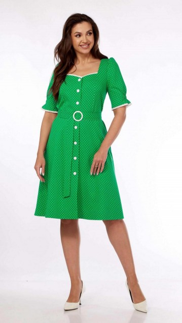 Vilena fashion Платье 892 зеленый в горох 